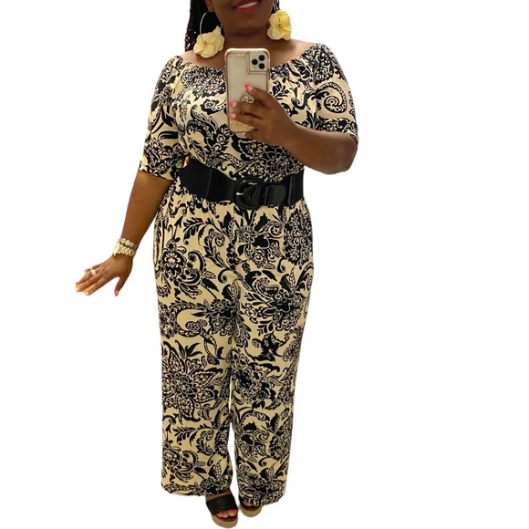 Brand New! Tacera Printed Navy/Coral Jumpsuit size PM - Picture 12 of 13